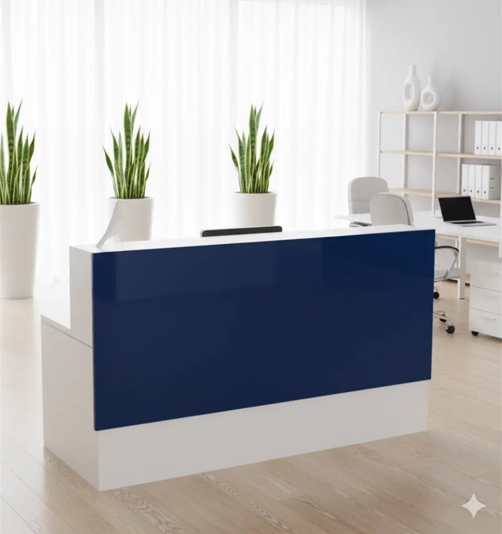 Mostrador de recepción de color azul brillante