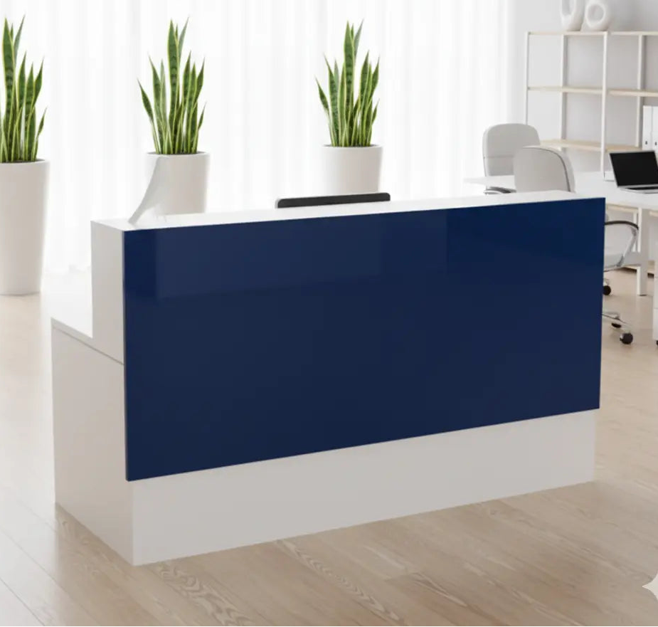 Mostrador de recepción de color azul brillante