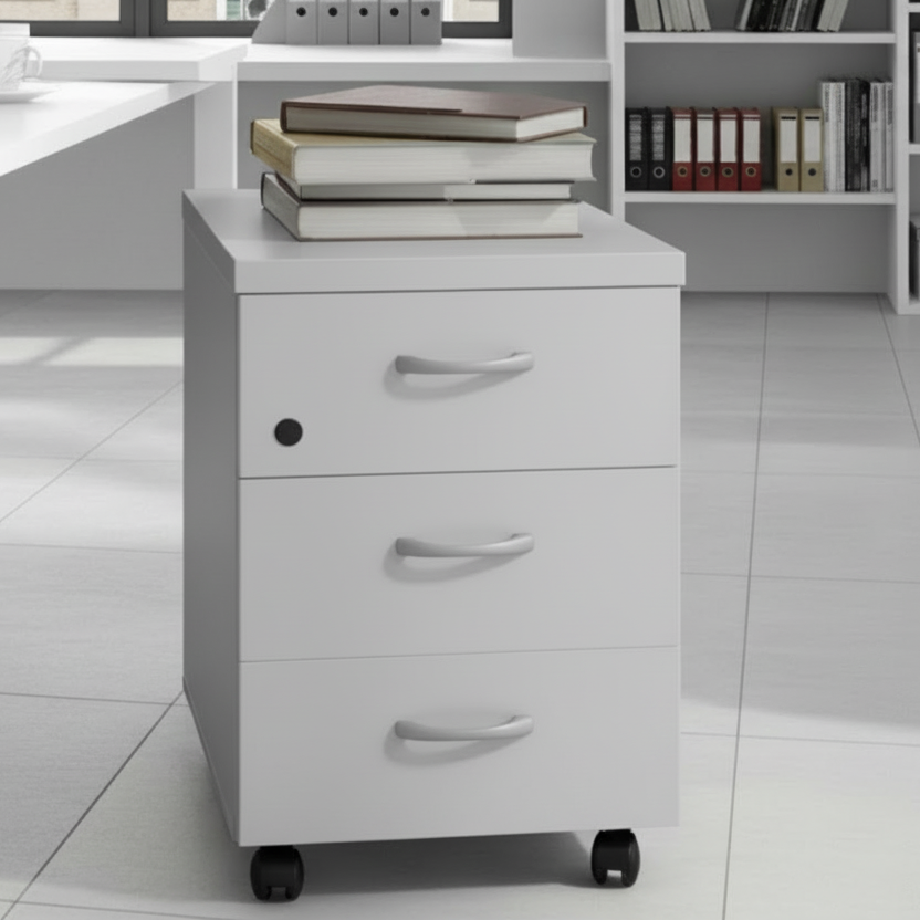 Cajonera de madera Mored de 3 cajones gris claro ofitipo