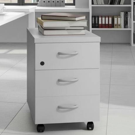 Cajonera de madera Mored de 3 cajones gris claro ofitipo