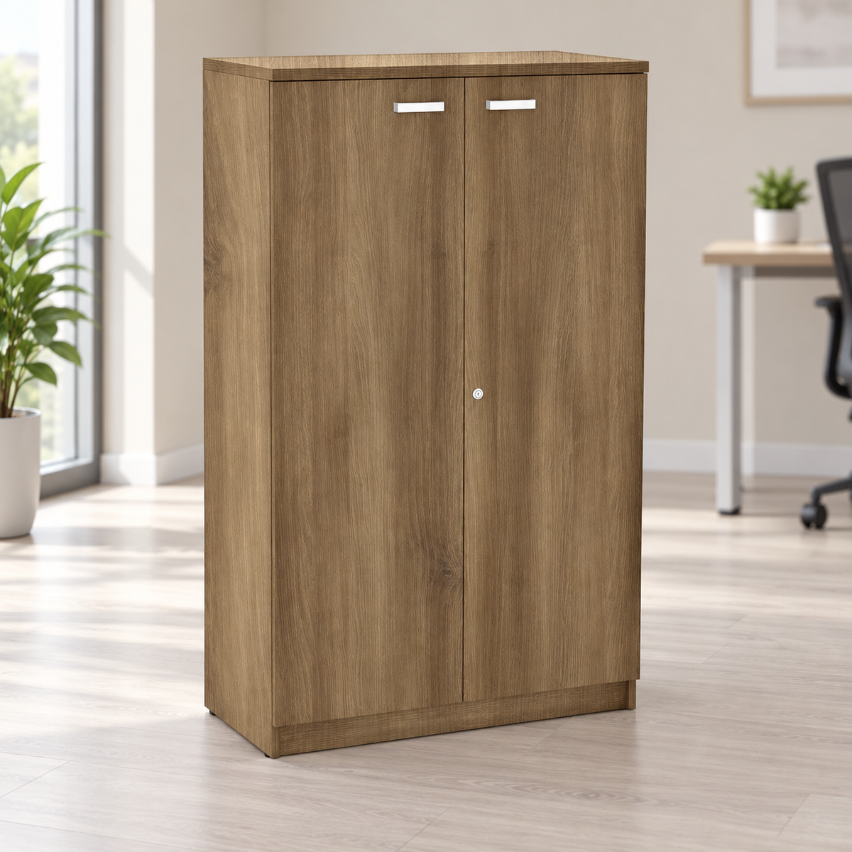 Armario de madera mediano Emese con puertas en ambiente de oficina