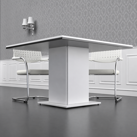 Mesa de reunión cuadrada Eslem blanca en ambiente de oficina