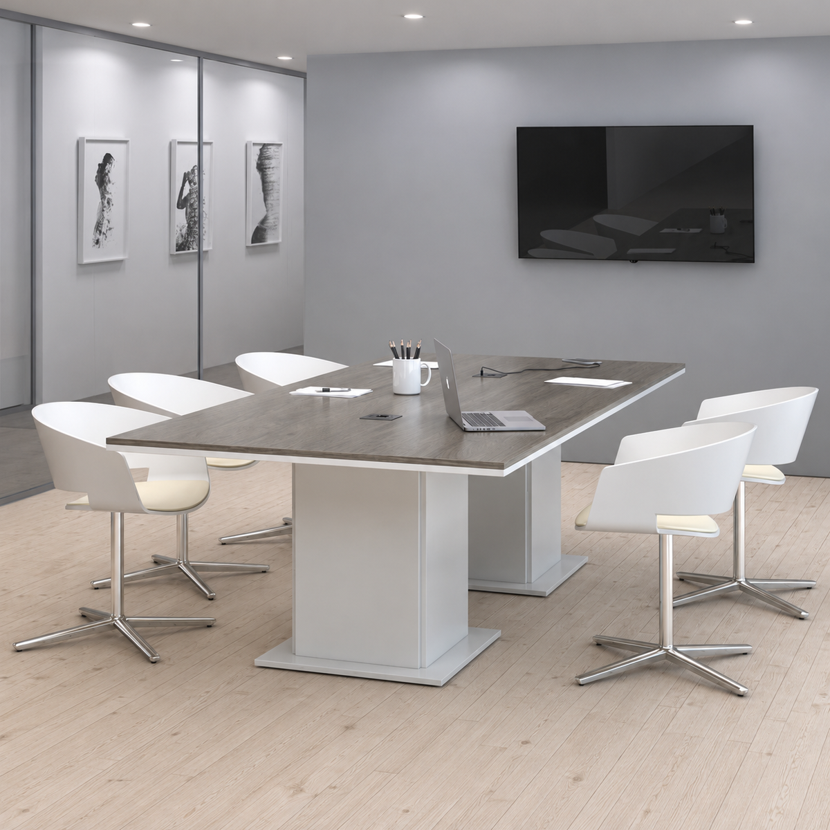 Mesa de reunión rectangular Eslem en ambiente de oficina