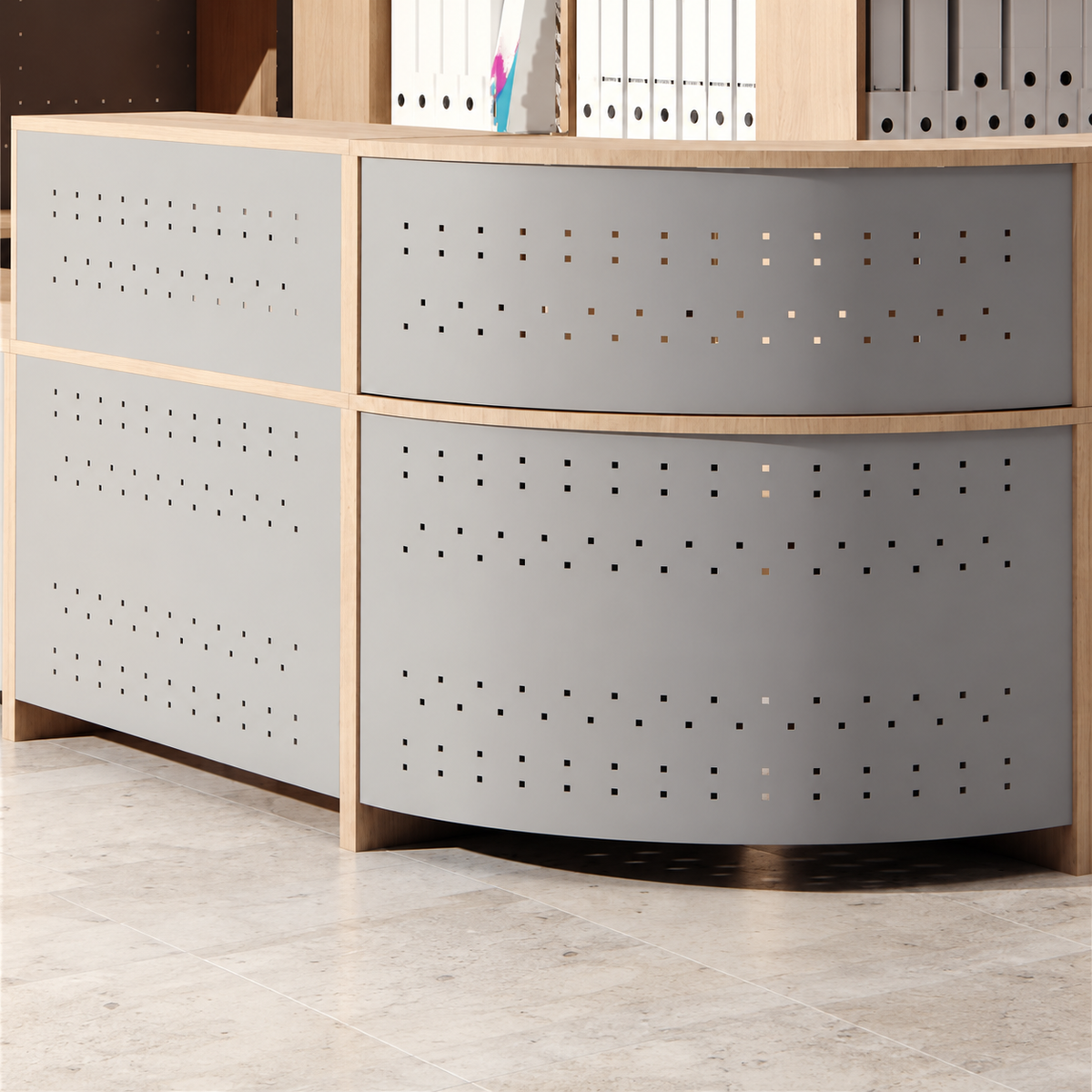 Mostrador curvo Nurtus metal en ambiente de oficina